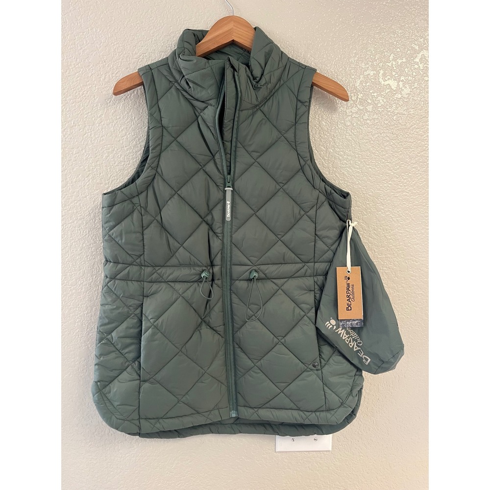 Bearpaw Outdoors Women Green Quilted Puffer Vest Packable WJ9849-300-9AA Size M